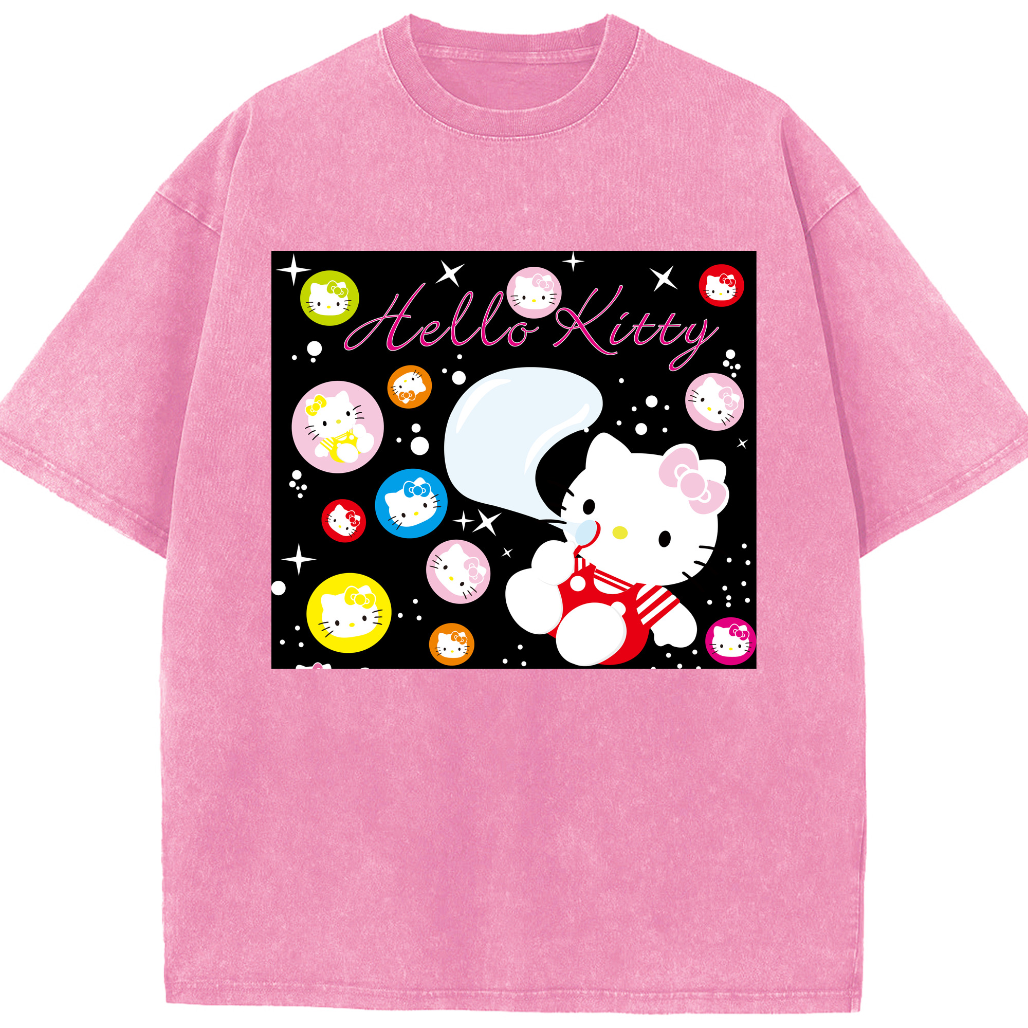 （画像用） Hello Kitty ハローキティ 綿100% ヴィンテージ風 半袖Tシャツ（フロントプリント）